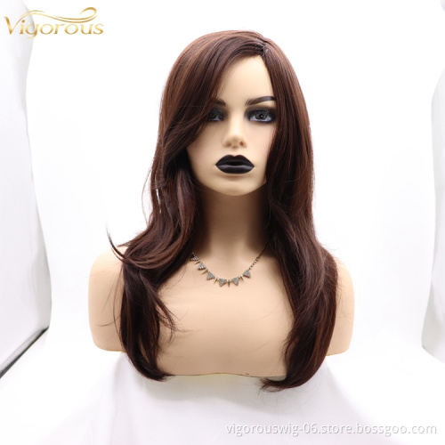 Cheap high quality long regular wave blown wholesale heat resistant for black women synthetic wig none lace